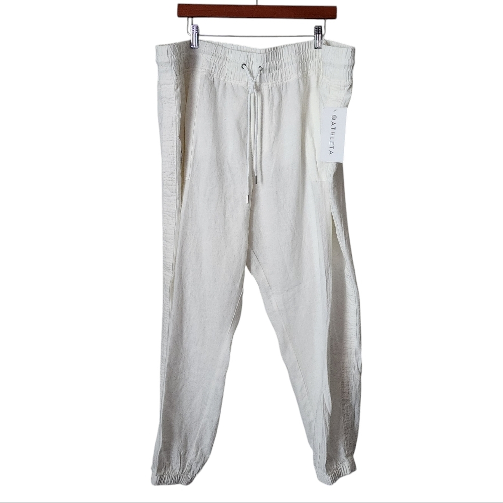 ATHLETA Cabo Linen Jogger Pants White 100% Linen Resort Wear NWT Size 24 Coastal